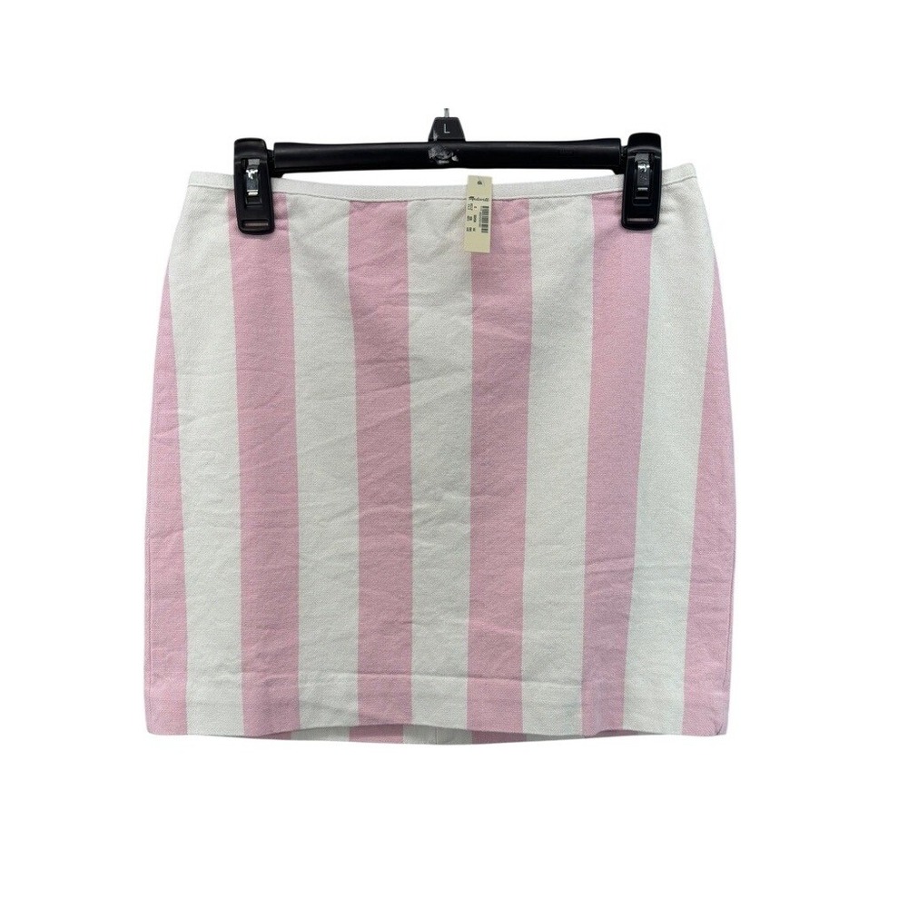 NWT Madewell Skirt Womens Sz 0 Striped Mini Pink White J2734 Cotton Lined Preppy